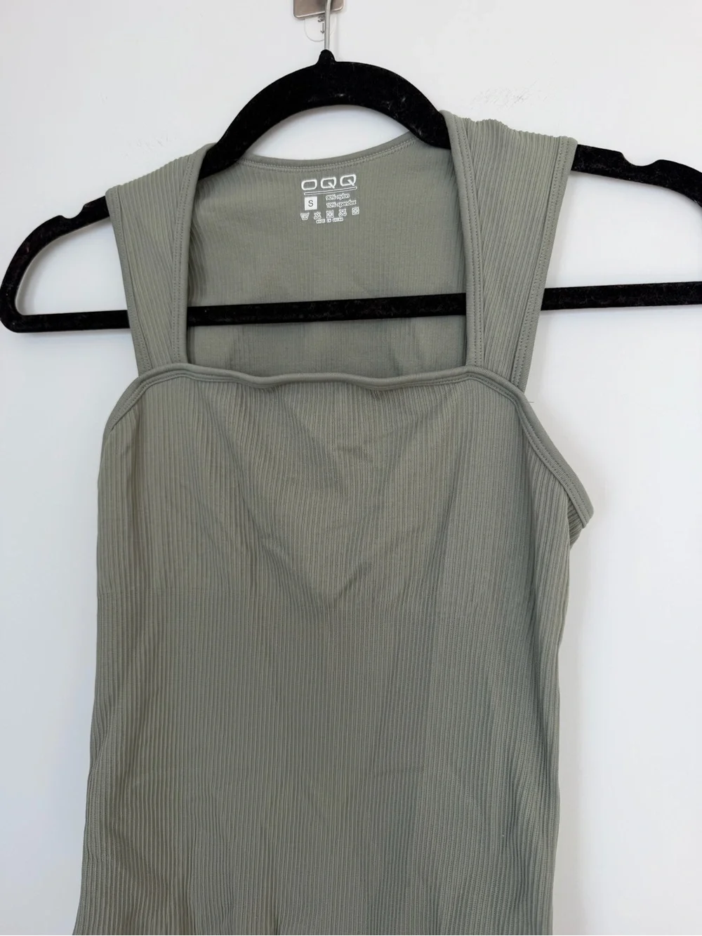 Women’s OQQ ribbed square neck bodysuit tank in Sage Green